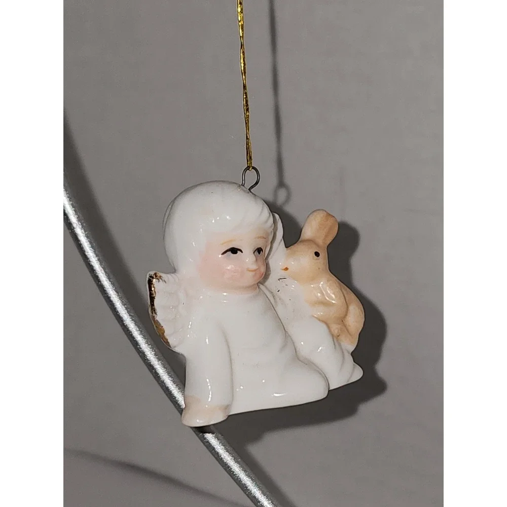 Vintage‎ Bone China Miniature Angel with Bunny Christmas Tree Ornament